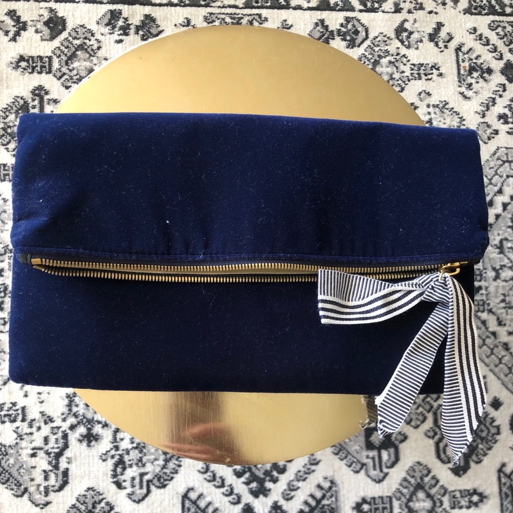 Jcrew- Navy velvet envelope clutch- never used